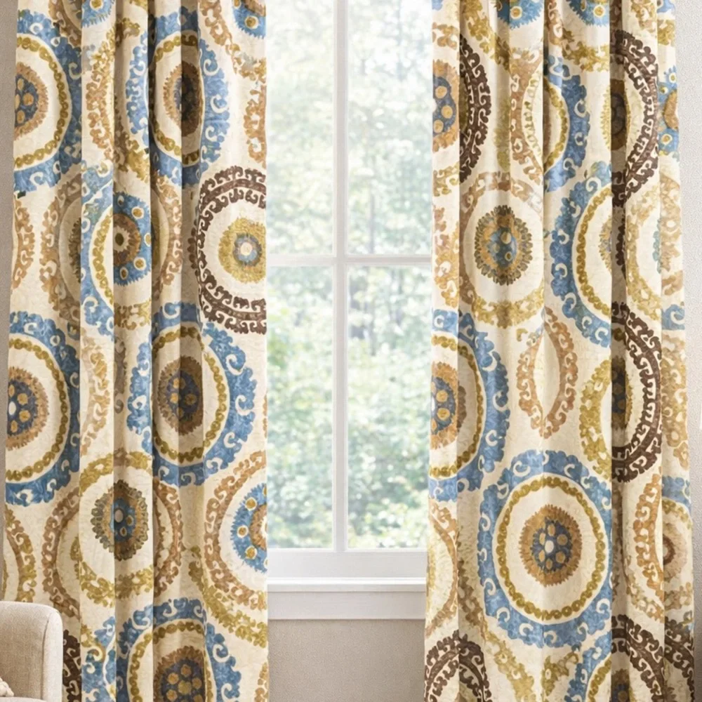 Suzani Jacquard Rod Pocket Window Curtains Bundle Panels Set of 2 NWT